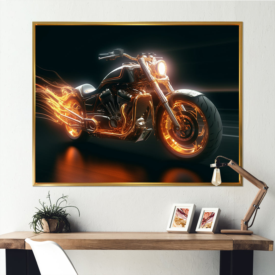 Neon Light Strips Motorcycle - Canvas Wall Art