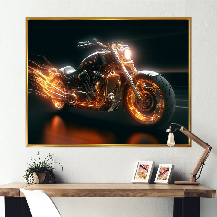 Neon Light Strips Motorcycle - Canvas Wall Art