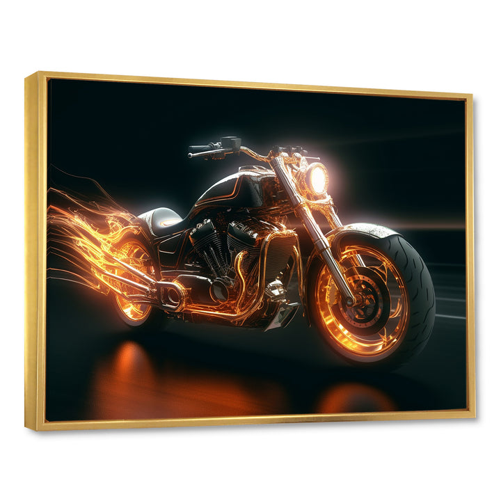 Neon Light Strips Motorcycle - Canvas Wall Art