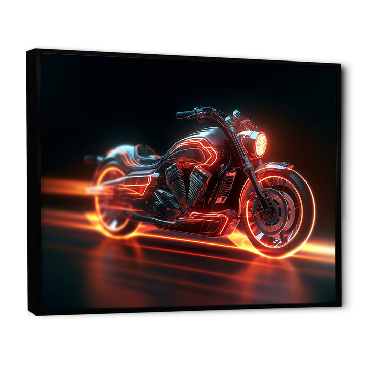 Neon Light Strips Around Silver Motorcycle - Canvas Wall Art