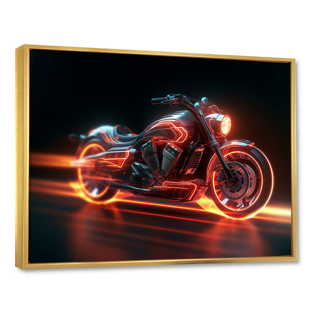 Neon Light Strips Around Silver Motorcycle - Canvas Wall Art