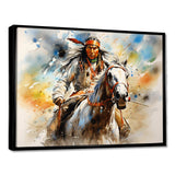 Colorful Native Indian Warrior - People Canvas Wall Art