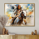 Colorful Native Indian Warrior - People Canvas Wall Art