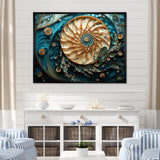 Gold And Blue Nautilus Vortex - Nautilus Canvas Wall Art
