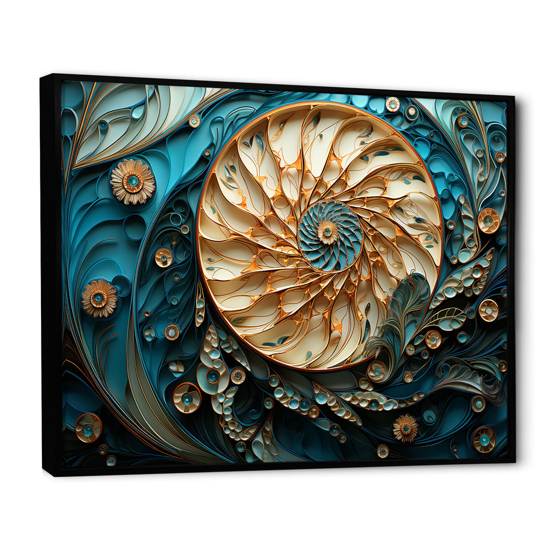 Gold And Blue Nautilus Vortex - Nautilus Canvas Wall Art