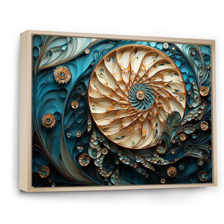 Gold And Blue Nautilus Vortex - Nautilus Canvas Wall Art