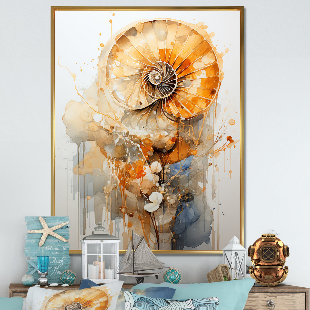Golden Nautilus Spiral - Nautilus Wall Art Prints