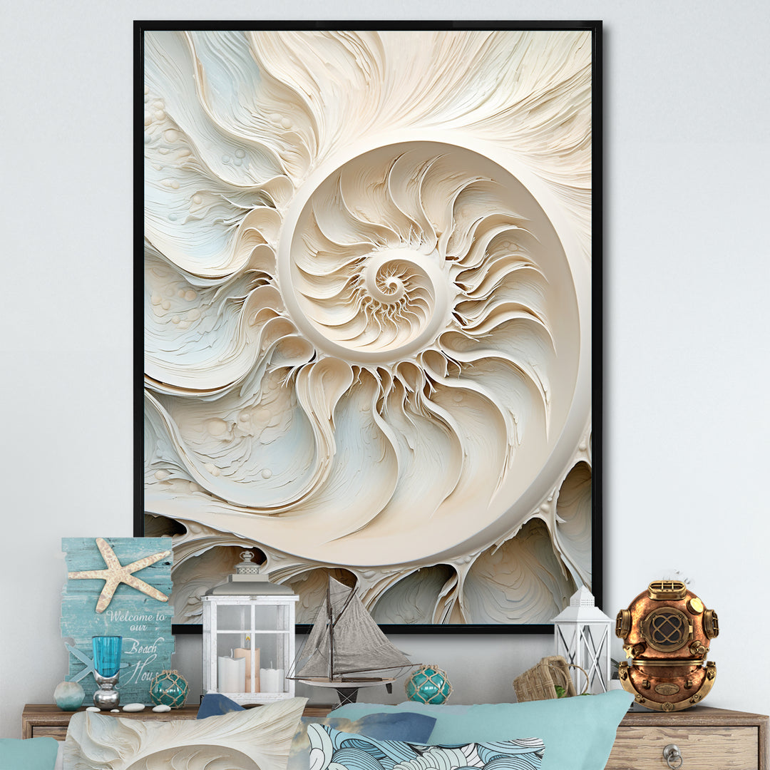Ivory Infinity Sea Sheel Spiral - Nautilus Framed Canvas Art