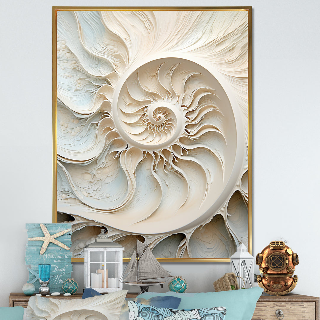Ivory Infinity Sea Sheel Spiral - Nautilus Framed Canvas Art