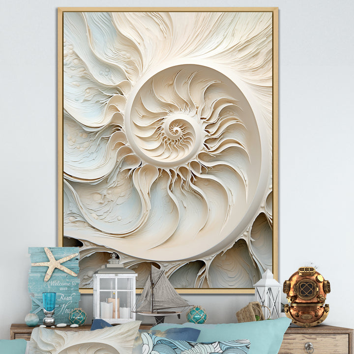 Ivory Infinity Sea Sheel Spiral - Nautilus Framed Canvas Art