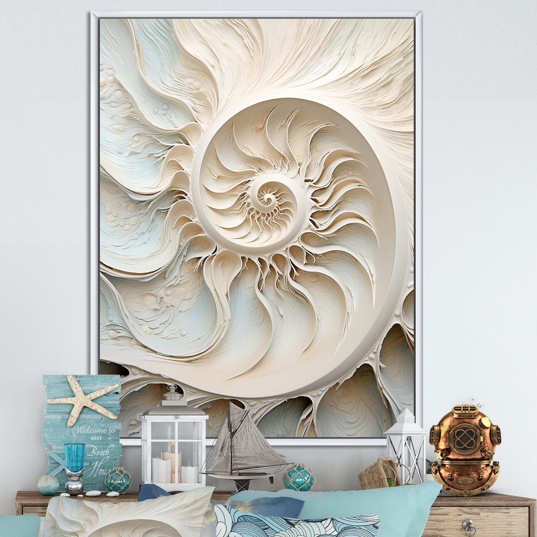 Ivory Infinity Sea Sheel Spiral - Nautilus Framed Canvas Art