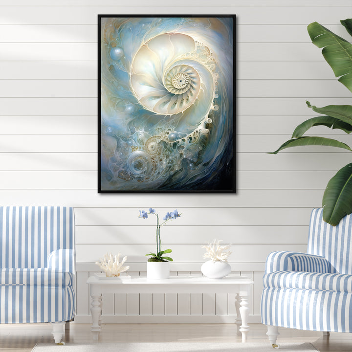 Blue And White Nautilus Pearl Passage - Nautilus Wall Art Prints