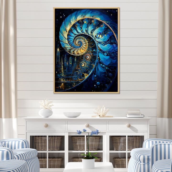 Nautilus Sapphire Shellfish - Nautilus Framed Canvas Art