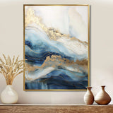 White And Blue Goldern Abstract River - Landscapes Canvas Wall Art