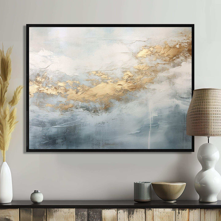 Beige Blue Gold Ocean Storm V - Abstract Canvas Wall Art