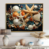 Modern Beach Shellfish Collage - Coastal Canvas Wall Art