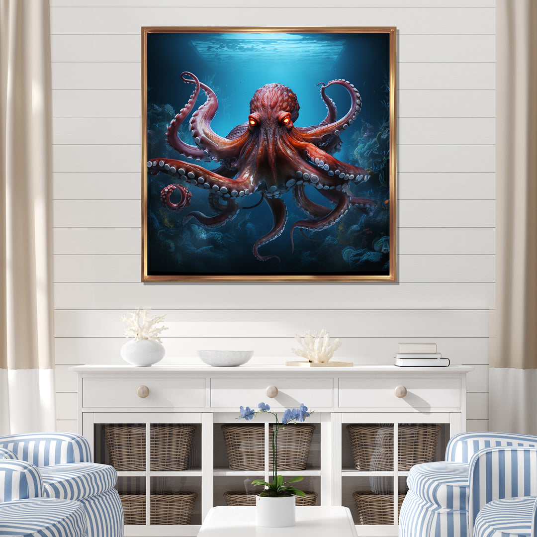 Cosmic Art Style Octopus - Coral Octopus Wall Art
