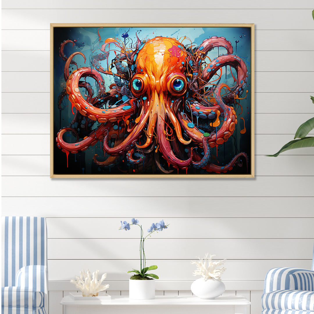 Octopus Expressionist Abyss - Octopus Framed Canvas Art