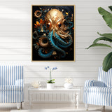 Octopus Golden Underwater - Octopus Home Decor Art