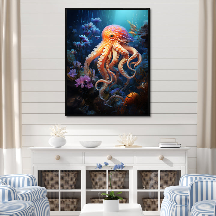 Popart Octopus Impression - Octopus Living Room Wall Art