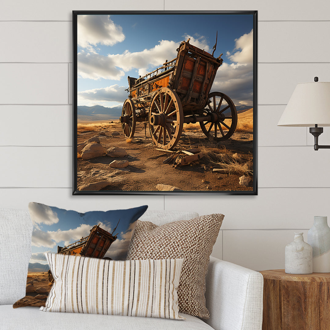 Old Western Carriage Cart In Usa - Old American Cart Canvas Wall Art