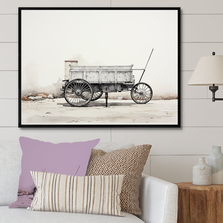 Minimalist Utility Western Carriage Cart - Old American Cart Canvas Wall Art