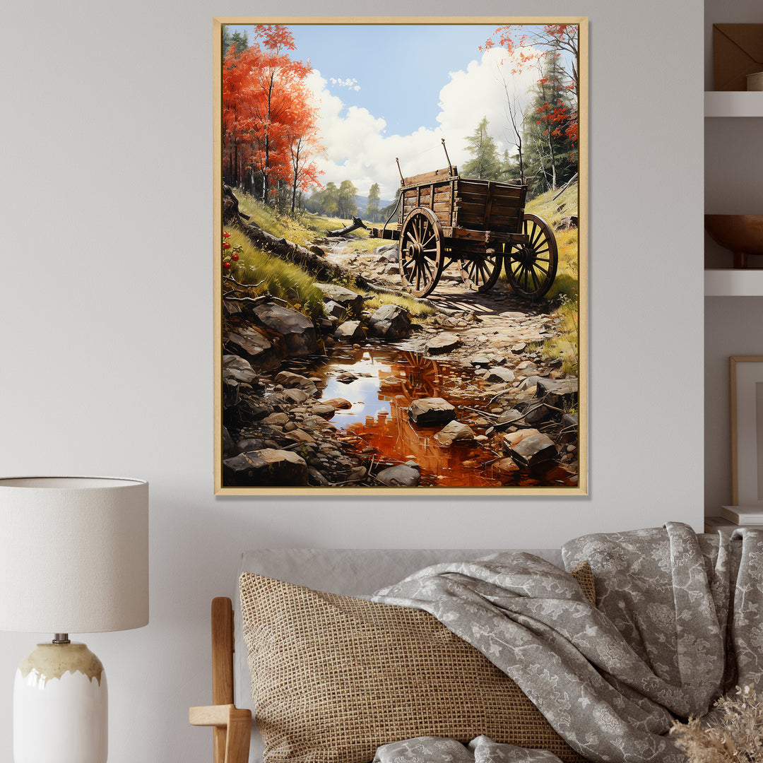 Rustic Red Us Carriage Cart - Old American Cart Canvas Wall Art