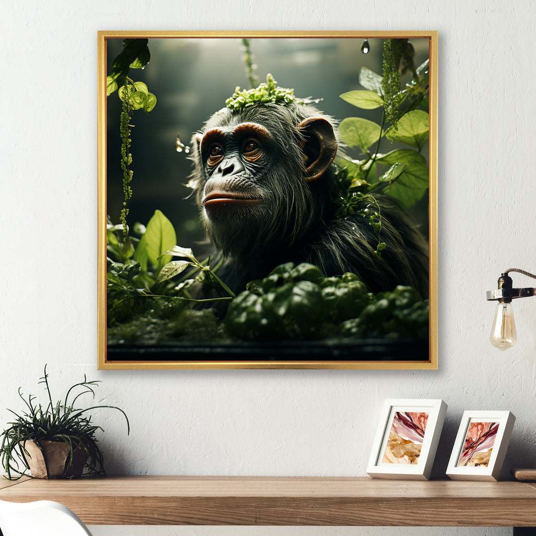 Photo Of Orangutan In Rainforest - Orangutan Framed Canvas Art