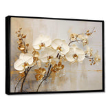 Minimalism Beige And Gold Orchids - Floral Canvas Wall Art