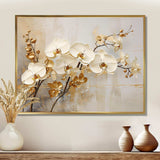 Minimalism Beige And Gold Orchids - Floral Canvas Wall Art