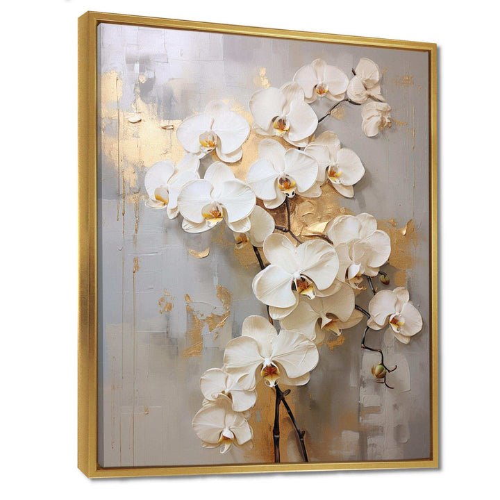 Minimalism Beige And Gold Orchids IV - Floral Canvas Wall Art