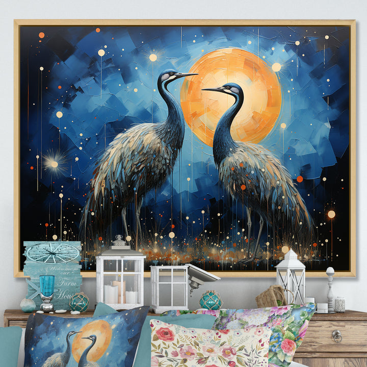 Moonlight Celestial Wanderers Ostriches - Ostriches Living Room Wall Art