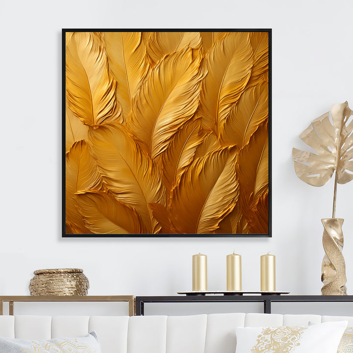 Golden Feathers - Feathers Canvas Wall Art