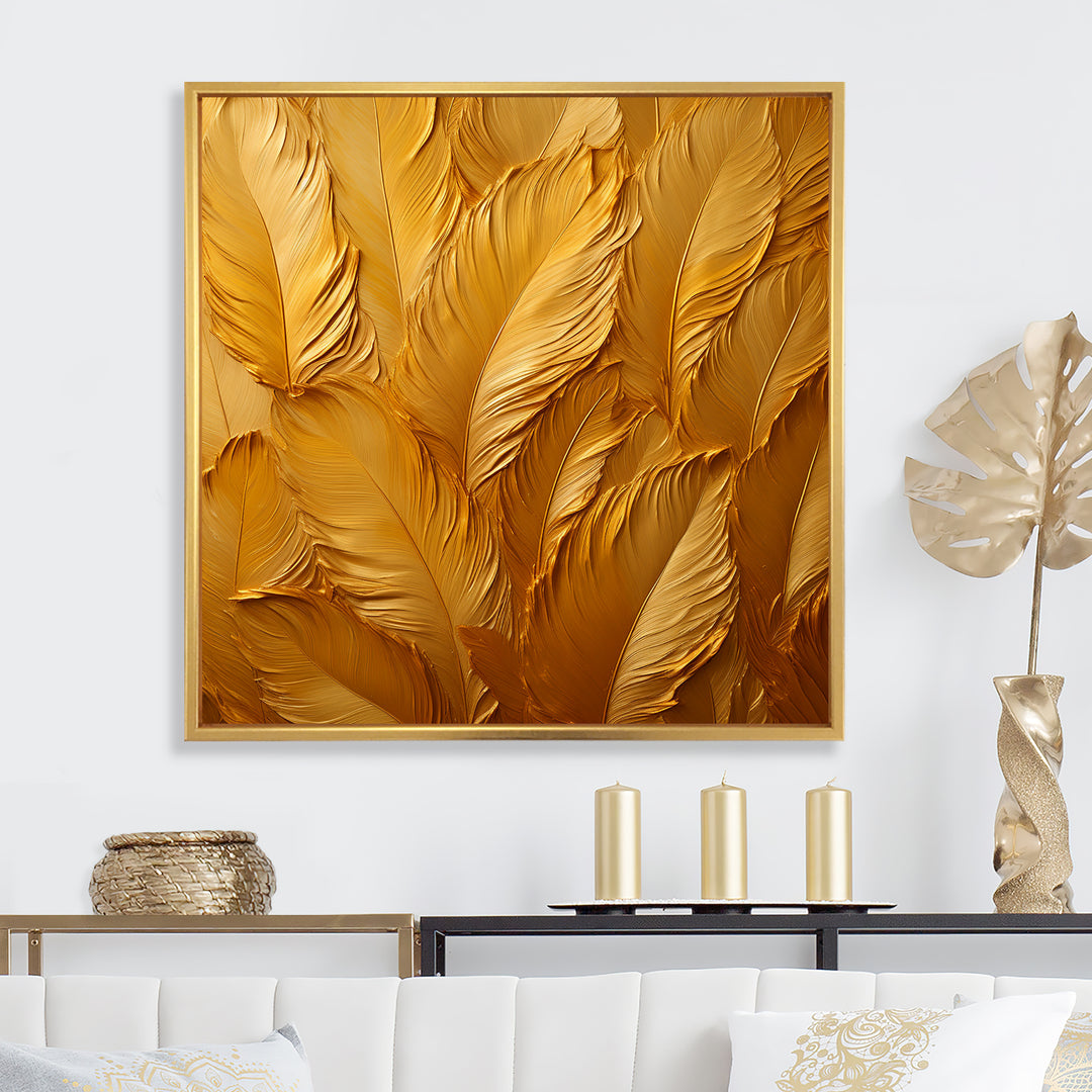 Golden Feathers - Feathers Canvas Wall Art