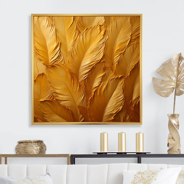 Golden Feathers - Feathers Canvas Wall Art