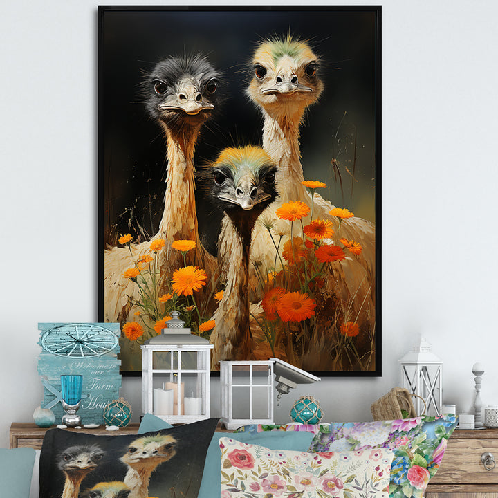 Ostriches Family Graceful Grazers - Ostriches Wall Decor