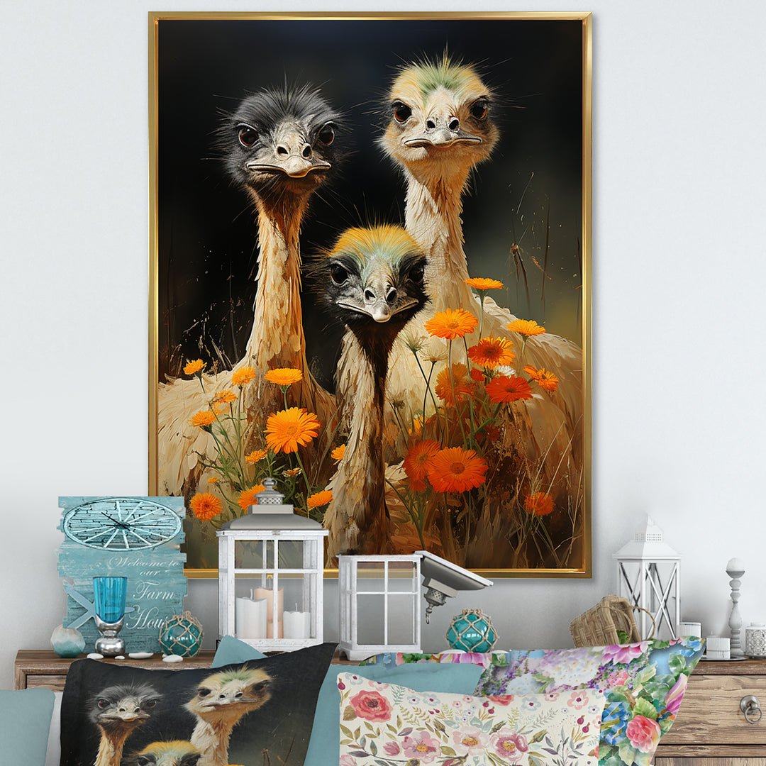 Ostriches Family Graceful Grazers - Ostriches Wall Decor