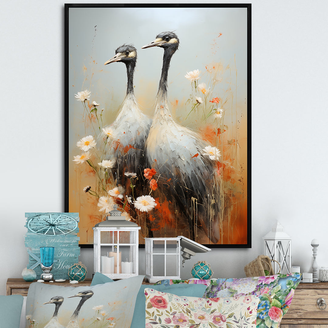 Ostriches Couple Graceful Shadows - Ostriches Wall Decor