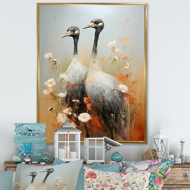 Ostriches Couple Graceful Shadows - Ostriches Wall Decor