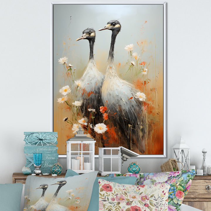 Ostriches Couple Graceful Shadows - Ostriches Wall Decor