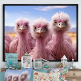 Pink Ostriches Mirage Portrait - Ostriches Wall Art Prints