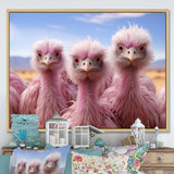 Pink Ostriches Mirage Portrait - Ostriches Wall Art Prints