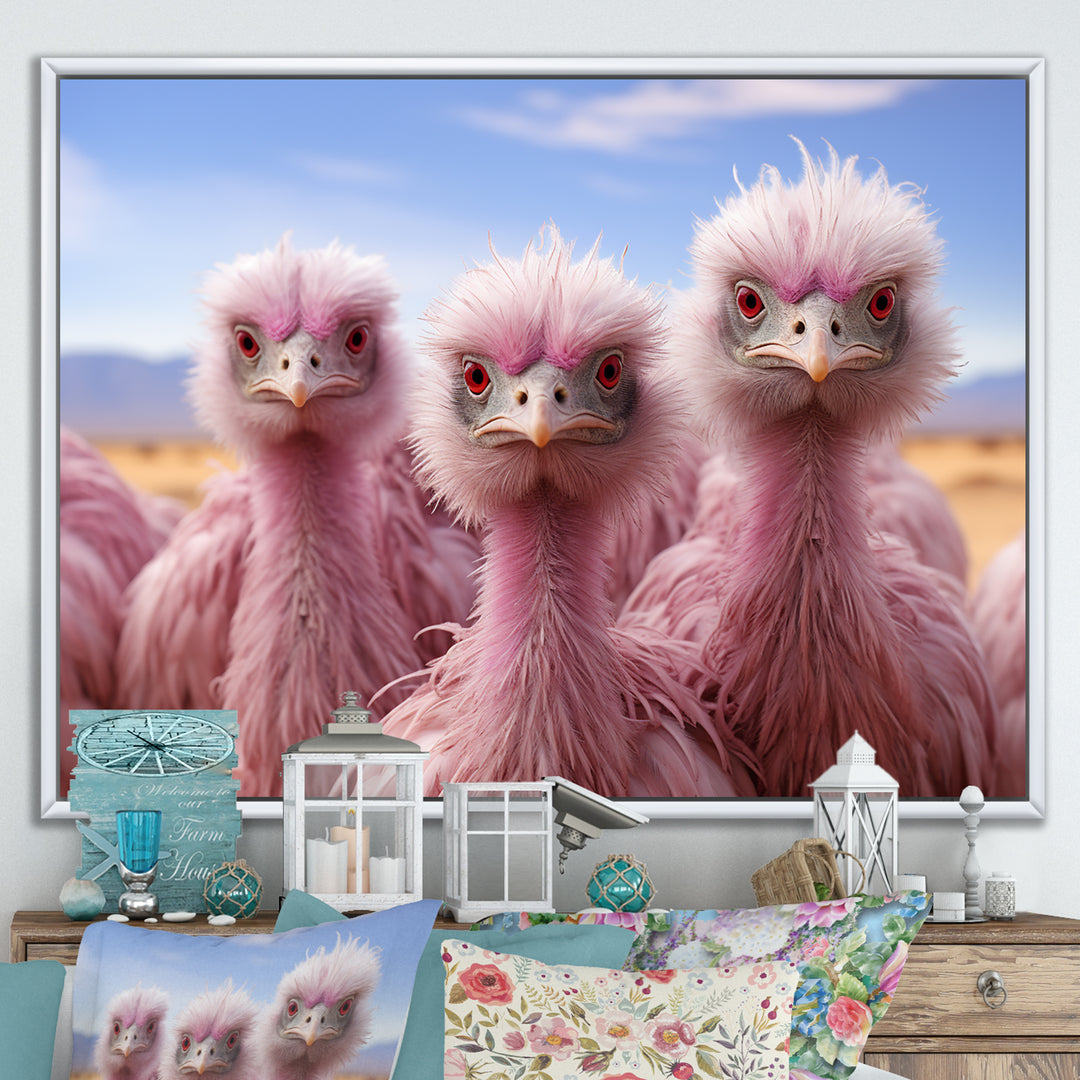 Pink Ostriches Mirage Portrait - Ostriches Wall Art Prints