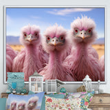 Pink Ostriches Mirage Portrait - Ostriches Wall Art Prints