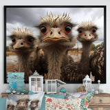 Monochrome Grey Ostriches Portrait - Beige Ostriches Wall Art