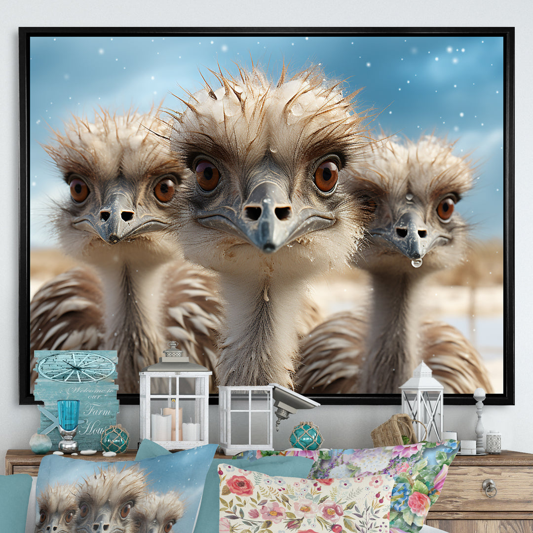 Monochrome Ostrich Mirage - Beige Ostriches Wall Art