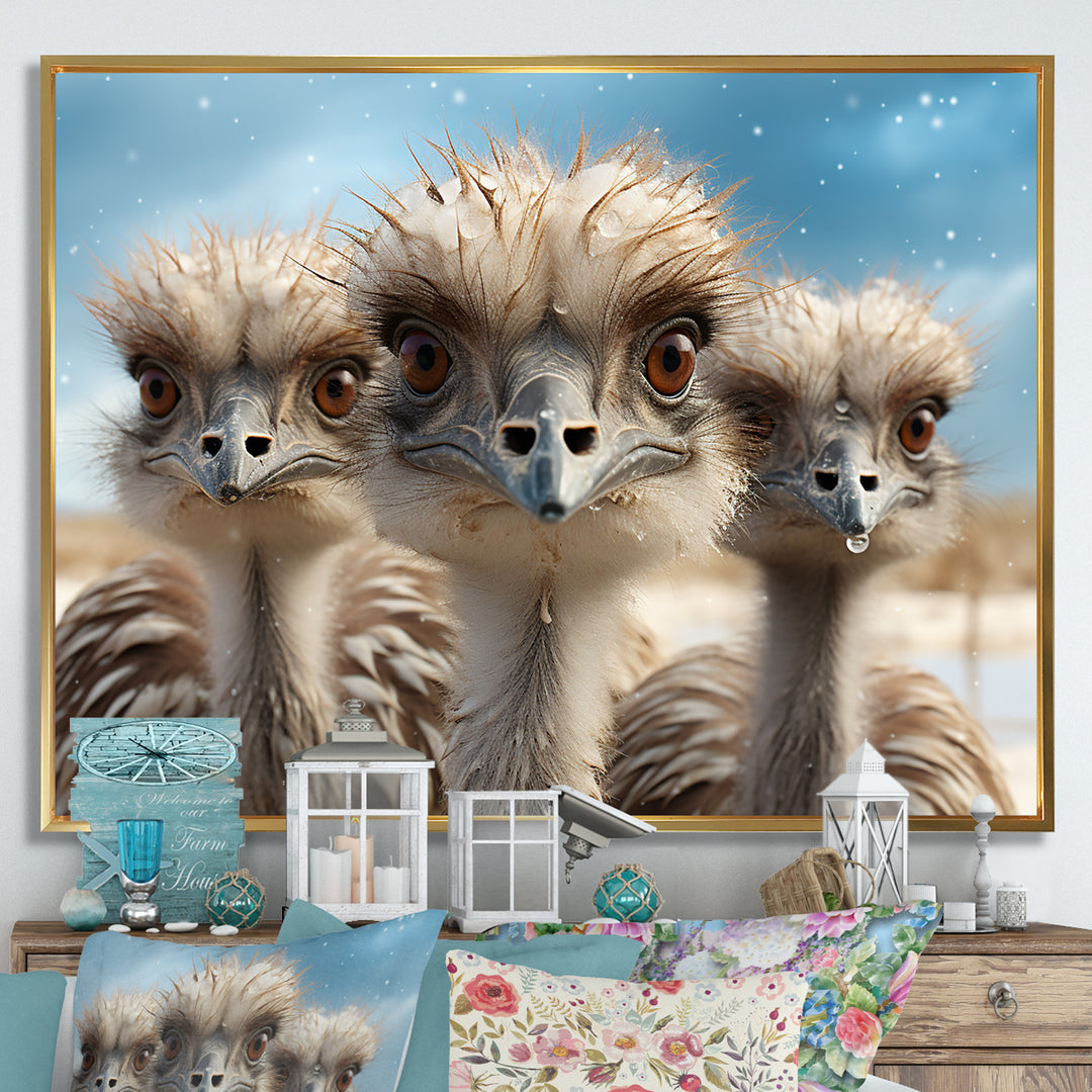 Monochrome Ostrich Mirage - Beige Ostriches Wall Art