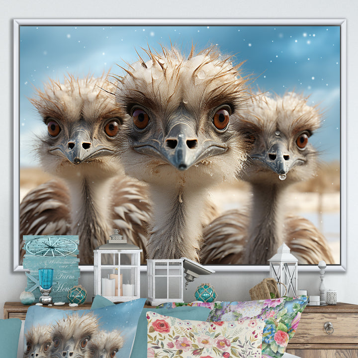 Monochrome Ostrich Mirage - Beige Ostriches Wall Art