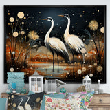 Mystic Ostriches Silhouettes By The Pond - Ostriches Framed Canvas Art