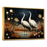 Mystic Ostriches Silhouettes By The Pond - Ostriches Framed Canvas Art